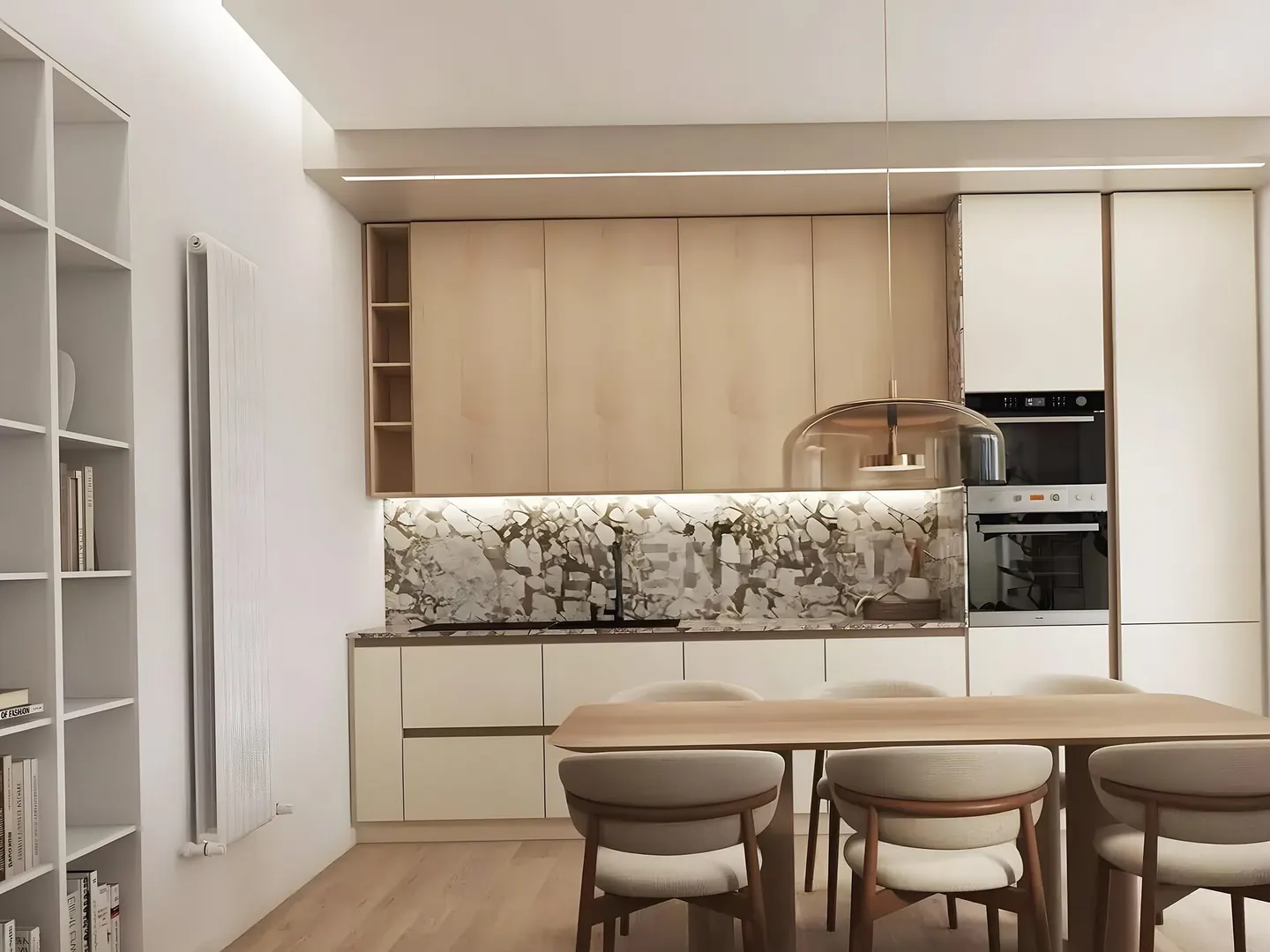 Salón de una casa reformada en La Roca del Vallès con planta abierta e iluminación de interiorismo